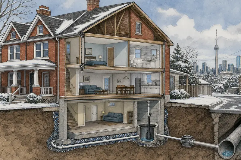 Cutaway of a Toronto house's drains